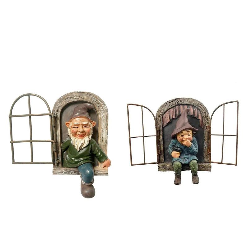 2 Pcs Bits and Pieces Elf Out The Window Yard Decorations Outdoor Tree Faces, 5.9 Inch Tree Hugger Whimsical Yard Decor, Elf, Fairy, Gnome Garden Decorations, Fun Garden Art - Image 1
