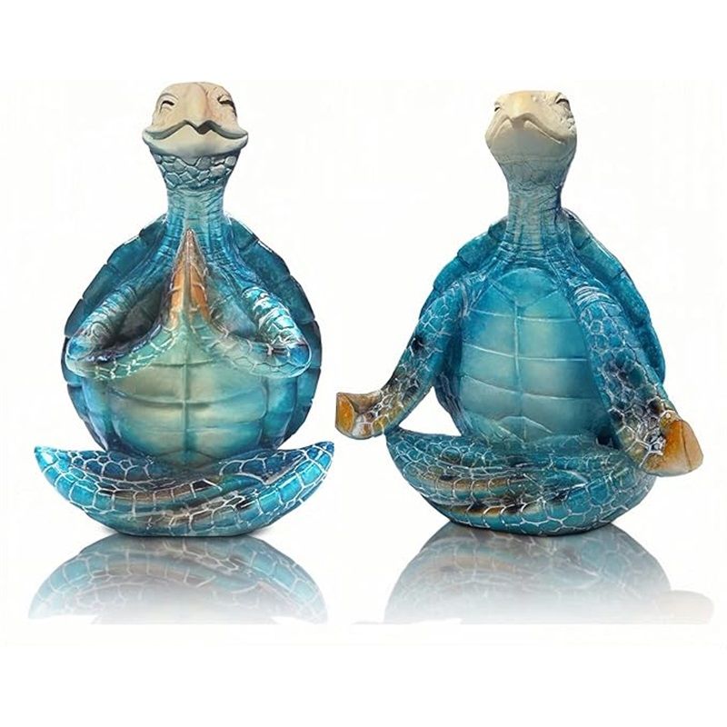 2-Pack Yoga Sea Turtle Figurines - Resin Meditation Desk Statue Decor with Non-Slip Base Zen Ocean Theme Table Shelf Sculptures Beach Bathroom Office Decoration Gifts for Women Turtle Lovers - Image 1