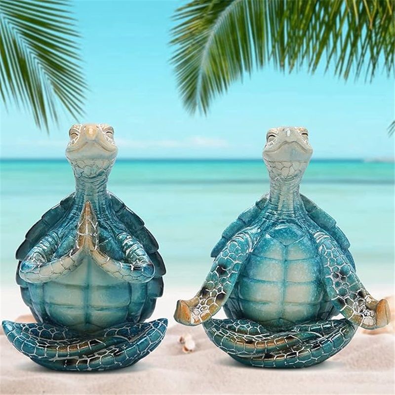 2-Pack Yoga Sea Turtle Figurines - Resin Meditation Desk Statue Decor with Non-Slip Base Zen Ocean Theme Table Shelf Sculptures Beach Bathroom Office Decoration Gifts for Women Turtle Lovers - Image 2