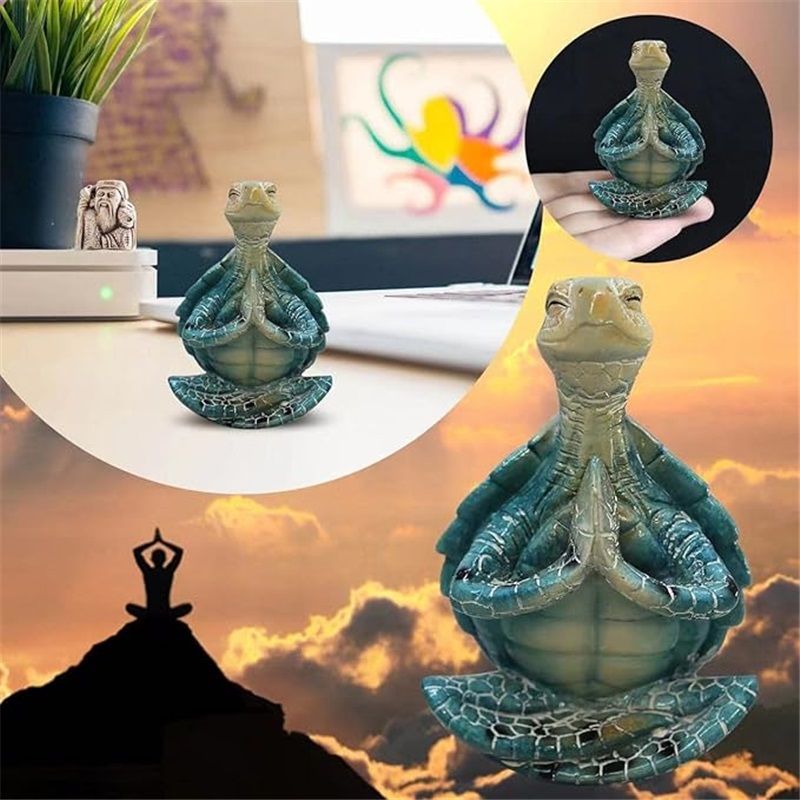 2-Pack Yoga Sea Turtle Figurines - Resin Meditation Desk Statue Decor with Non-Slip Base Zen Ocean Theme Table Shelf Sculptures Beach Bathroom Office Decoration Gifts for Women Turtle Lovers - Image 3