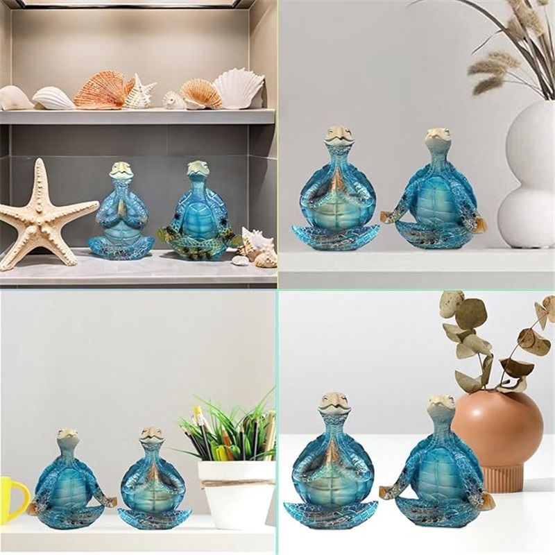 2-Pack Yoga Sea Turtle Figurines - Resin Meditation Desk Statue Decor with Non-Slip Base Zen Ocean Theme Table Shelf Sculptures Beach Bathroom Office Decoration Gifts for Women Turtle Lovers - Image 4