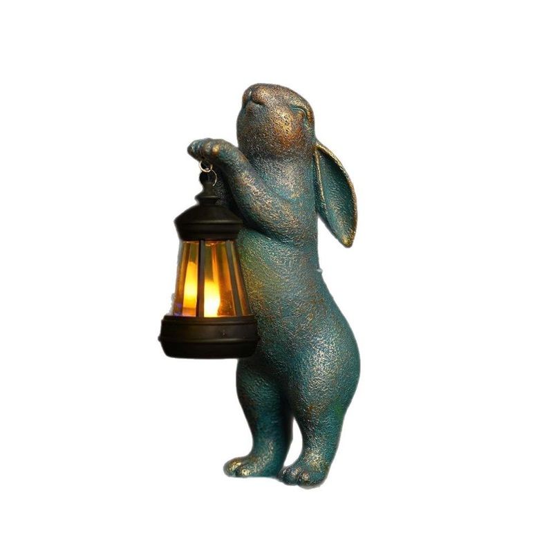 Garden Statues Rabbit with Solar Lantern Outdoor Bunny Figurines Decorations for Patio Yard Lawn Ornaments Gifts for Birthday Easter Housewarming Christmas - Image 1