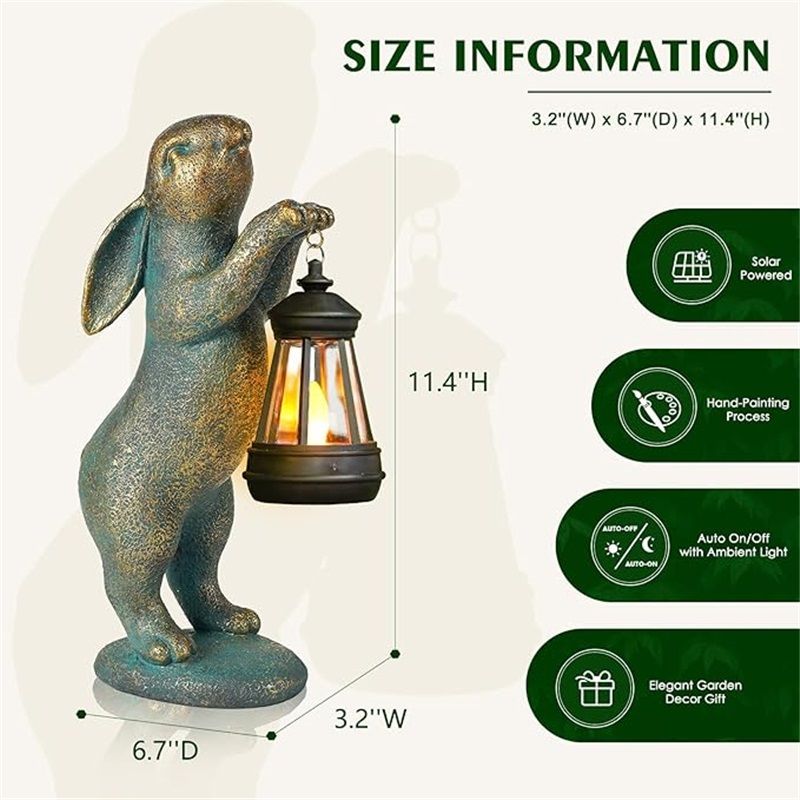 Garden Statues Rabbit with Solar Lantern Outdoor Bunny Figurines Decorations for Patio Yard Lawn Ornaments Gifts for Birthday Easter Housewarming Christmas - Image 2