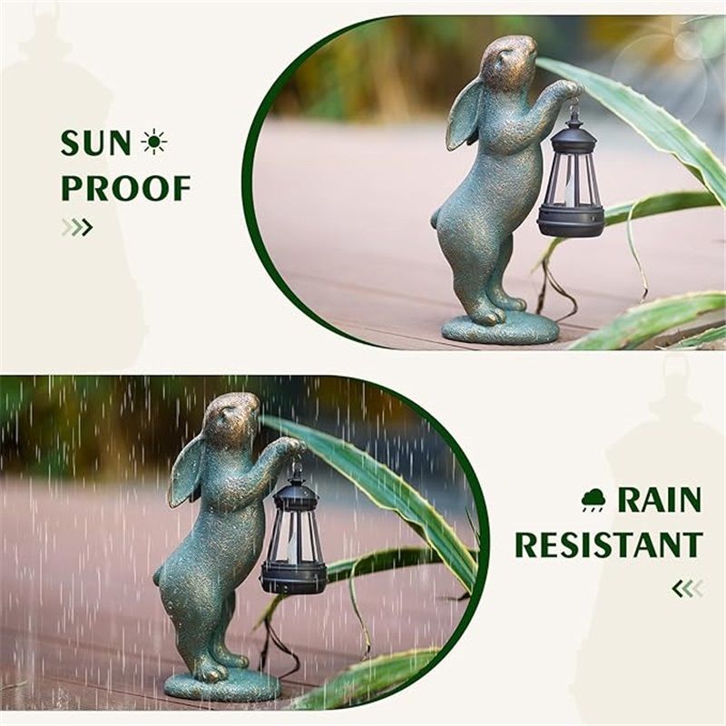 Garden Statues Rabbit with Solar Lantern Outdoor Bunny Figurines Decorations for Patio Yard Lawn Ornaments Gifts for Birthday Easter Housewarming Christmas - Image 3