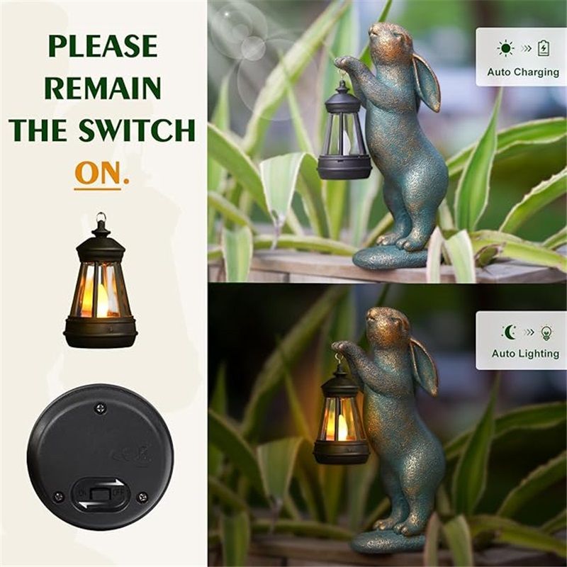 Garden Statues Rabbit with Solar Lantern Outdoor Bunny Figurines Decorations for Patio Yard Lawn Ornaments Gifts for Birthday Easter Housewarming Christmas - Image 4