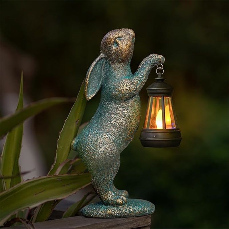 Garden Statues Rabbit with Solar Lantern Outdoor Bunny Figurines Decorations for Patio Yard Lawn Ornaments Gifts for Birthday Easter Housewarming Christmas - Image 5