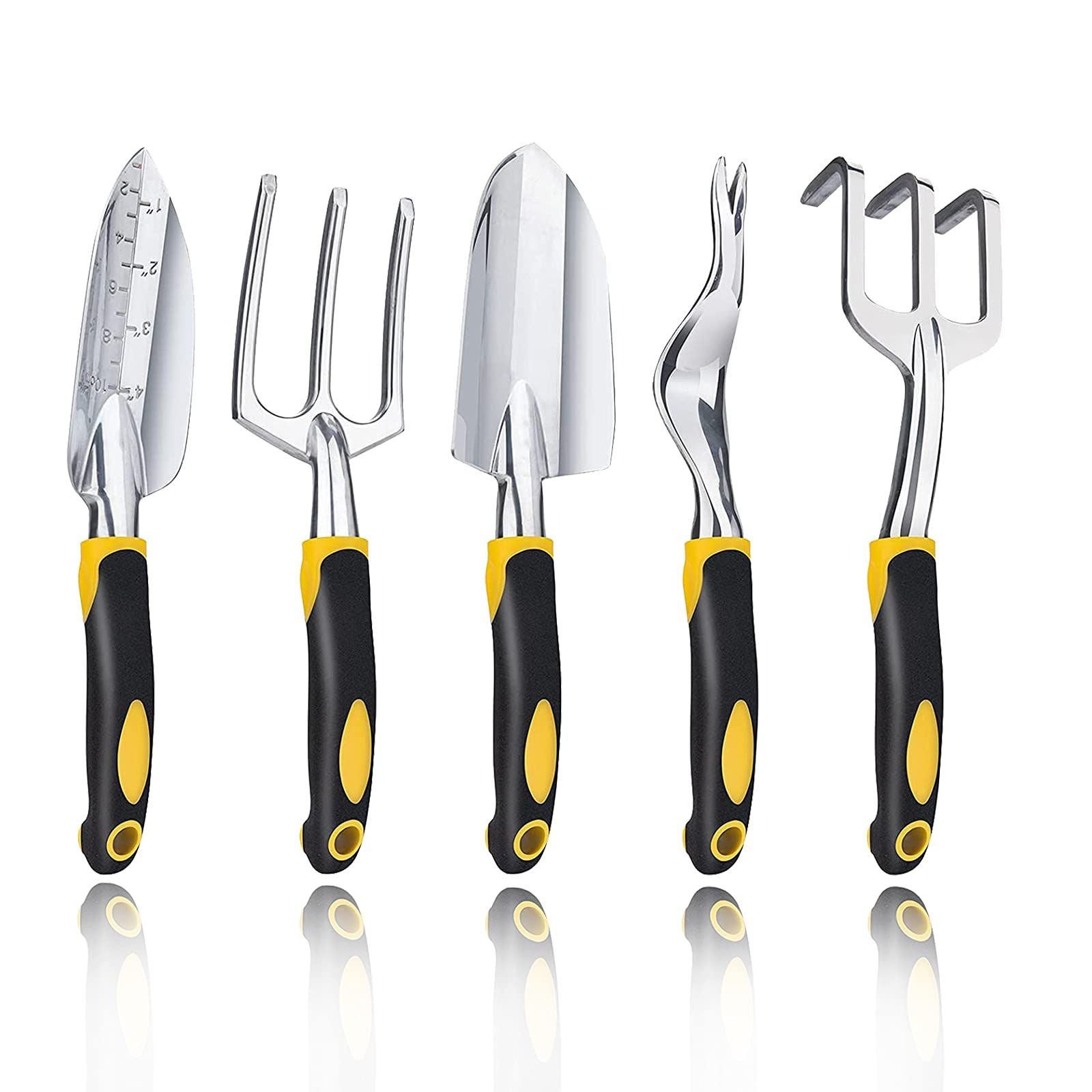 5 Piece Garden Garden Tools Kit，Gardening Tools with Non-Slip Rubber Grip, Transplanter, Cultivator and More，Ideal Garden Kit Gifts for Parents and Kids - Image 1
