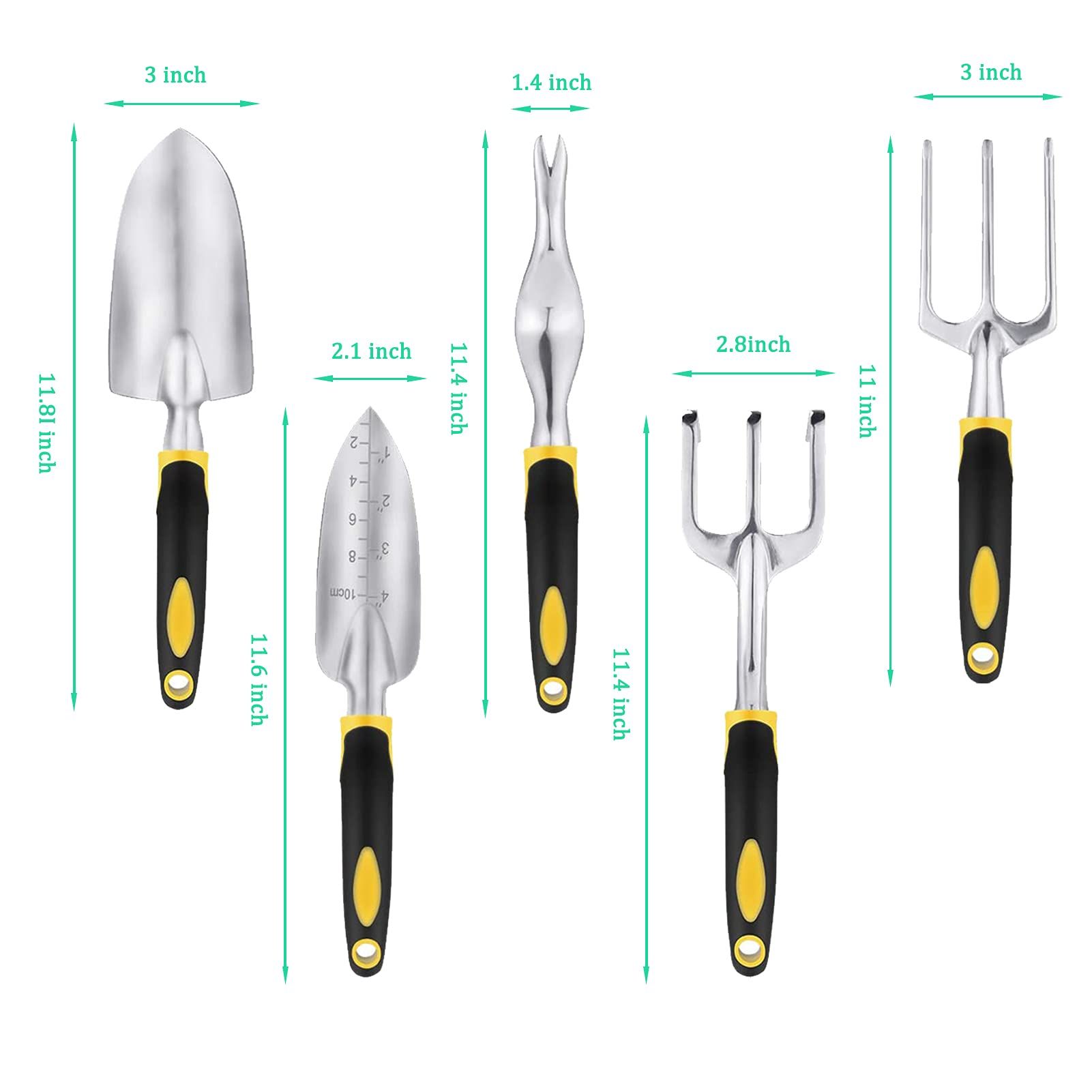 5 Piece Garden Garden Tools Kit，Gardening Tools with Non-Slip Rubber Grip, Transplanter, Cultivator and More，Ideal Garden Kit Gifts for Parents and Kids - Image 2