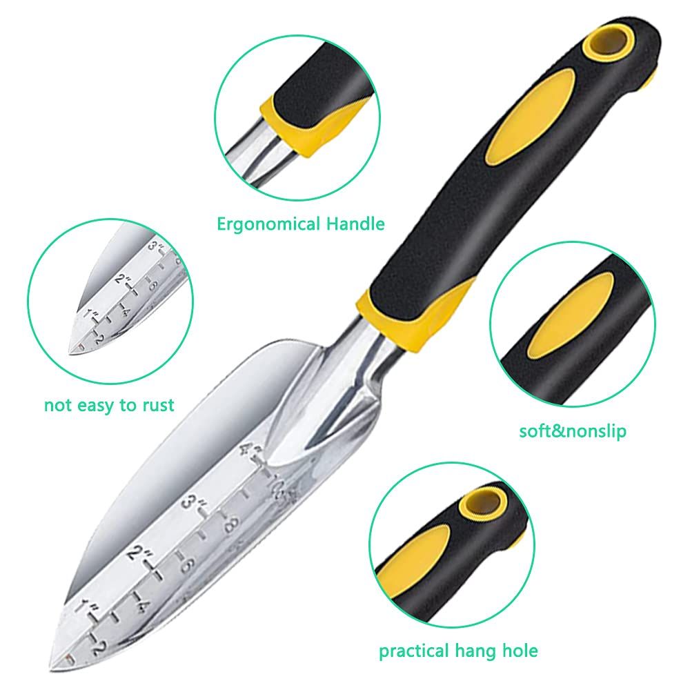 5 Piece Garden Garden Tools Kit，Gardening Tools with Non-Slip Rubber Grip, Transplanter, Cultivator and More，Ideal Garden Kit Gifts for Parents and Kids - Image 3