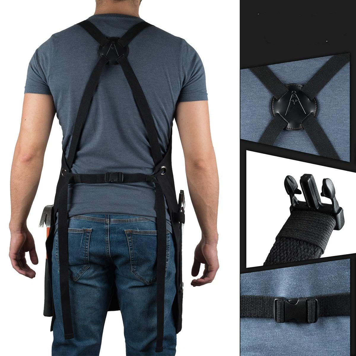 Chef and BBQ Apron not with Bottle Opener and Hand Towel - Cotton Canvas, not Stainless Steel Hardware - Cross Back Straps，black，The packaging only includes one apron - Image 3