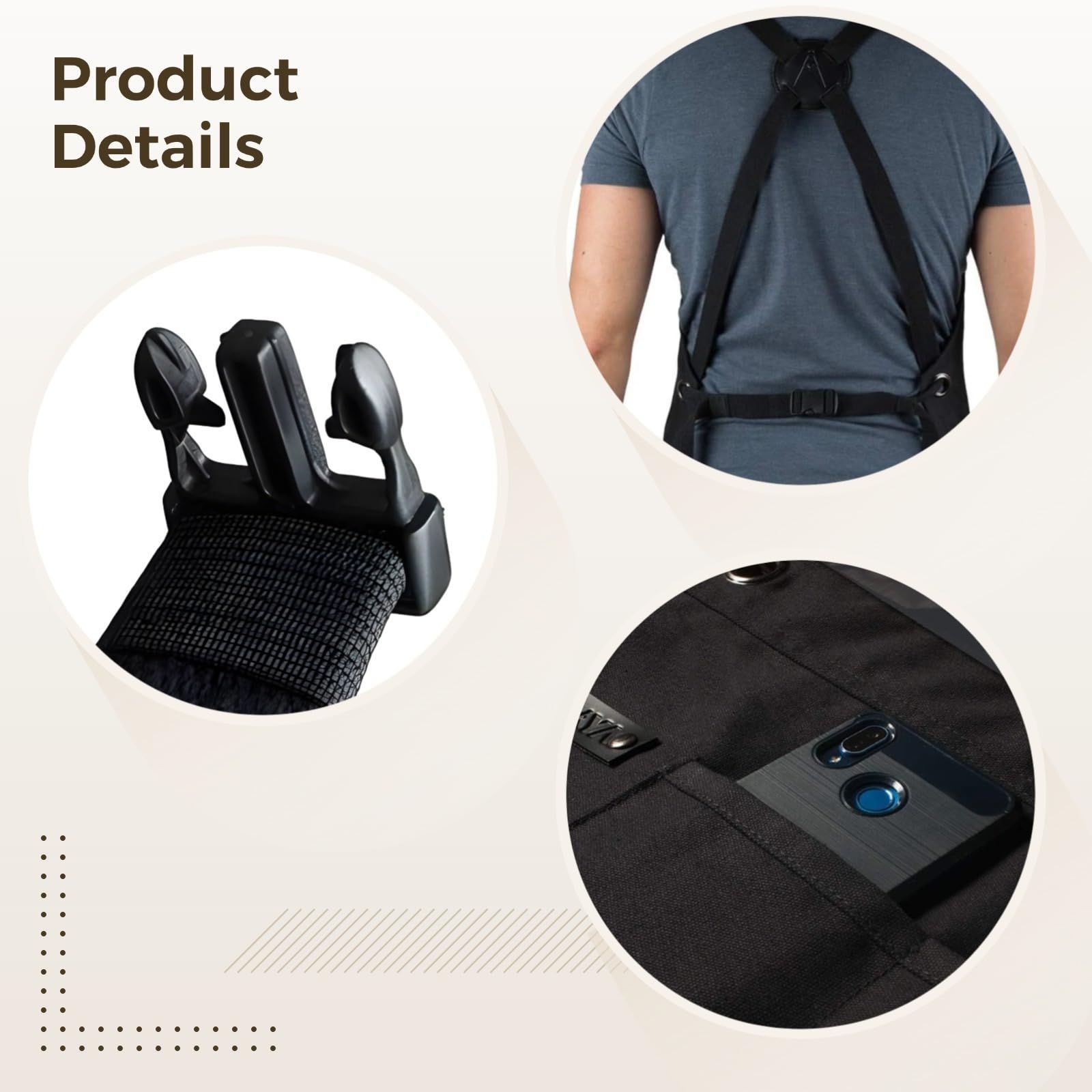 Chef and BBQ Apron not with Bottle Opener and Hand Towel - Cotton Canvas, not Stainless Steel Hardware - Cross Back Straps，black，The packaging only includes one apron - Image 4