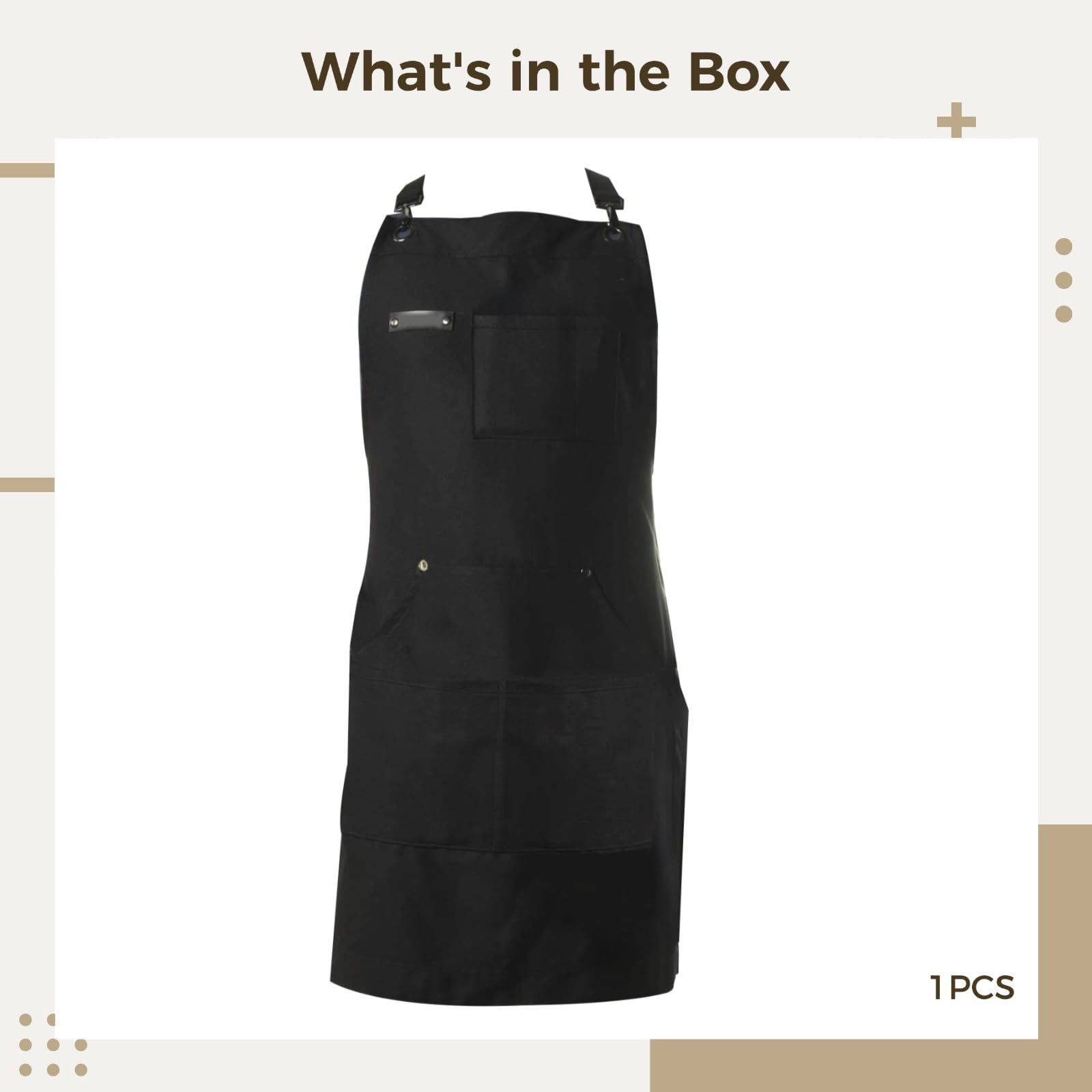 Chef and BBQ Apron not with Bottle Opener and Hand Towel - Cotton Canvas, not Stainless Steel Hardware - Cross Back Straps，black，The packaging only includes one apron - Image 5