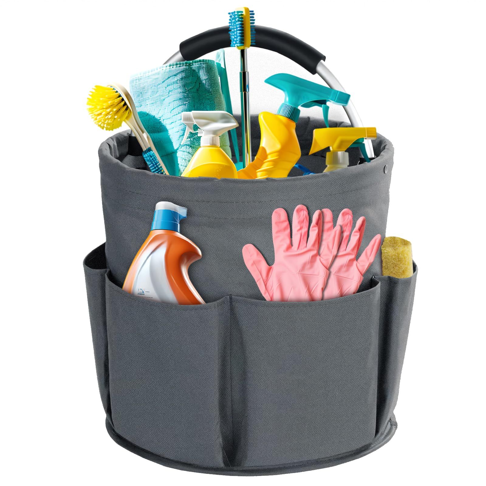 28cm Foldable Storage Basket, Cleaning Caddy Organiser, Portable Multi Cleaning Bucket Bag for Home, Garden (Dark Grey)The packaging only includes one tool basket - Image 1
