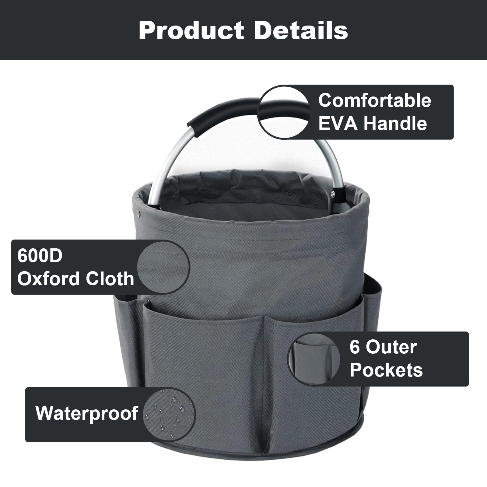 28cm Foldable Storage Basket, Cleaning Caddy Organiser, Portable Multi Cleaning Bucket Bag for Home, Garden (Dark Grey)The packaging only includes one tool basket - Image 4