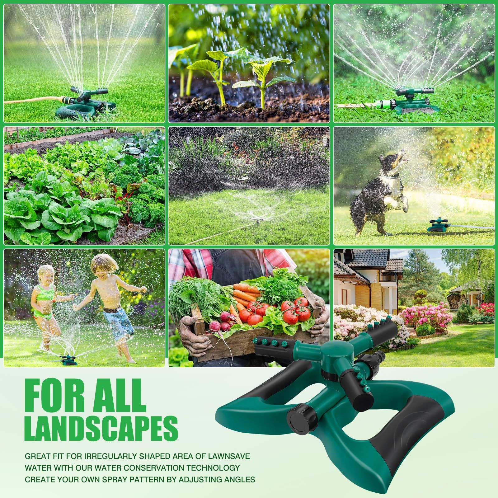 Courtyard watering tool, large area rotating garden watering tool, lawn and courtyard watering tool (green) - Image 3