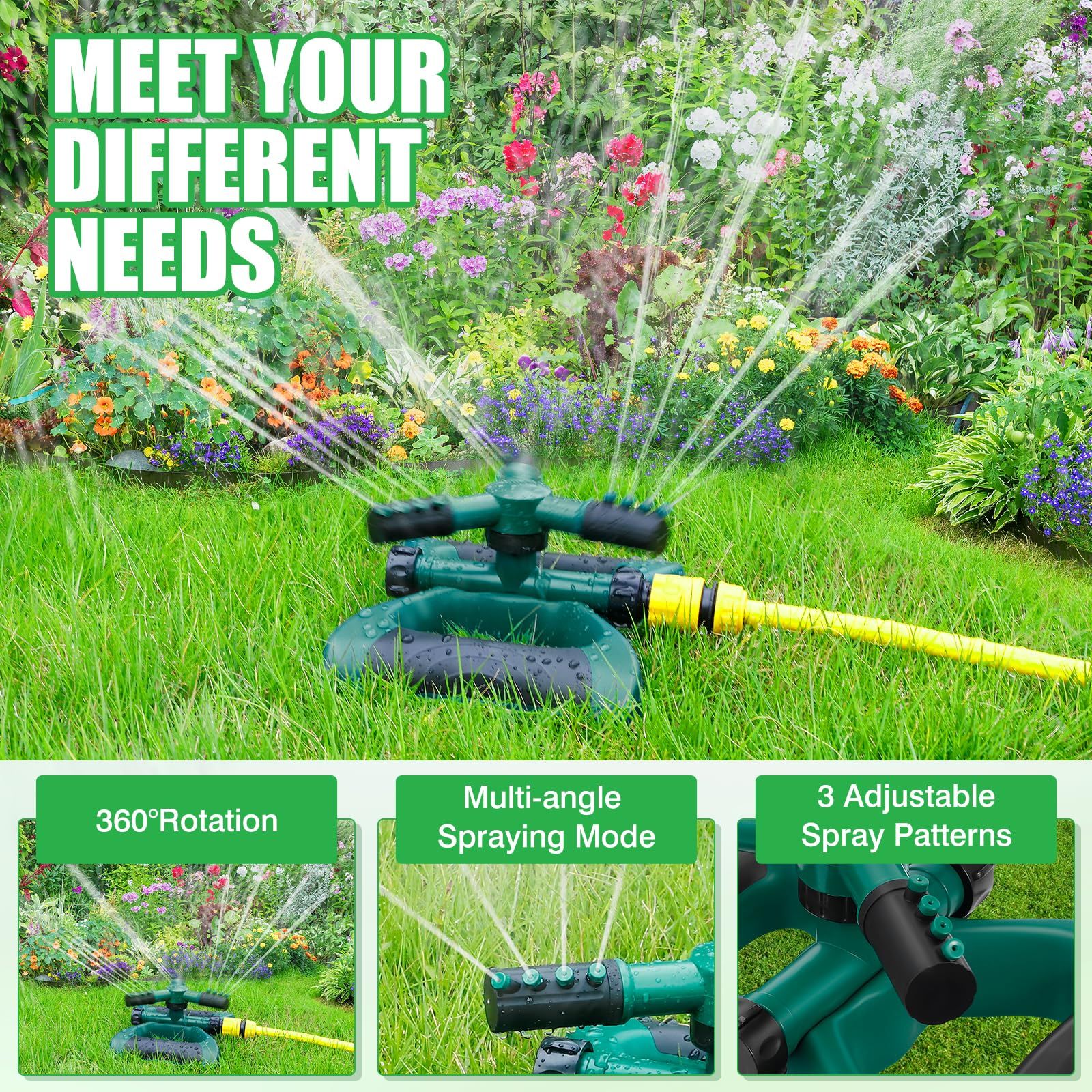 Courtyard watering tool, large area rotating garden watering tool, lawn and courtyard watering tool (green) - Image 4