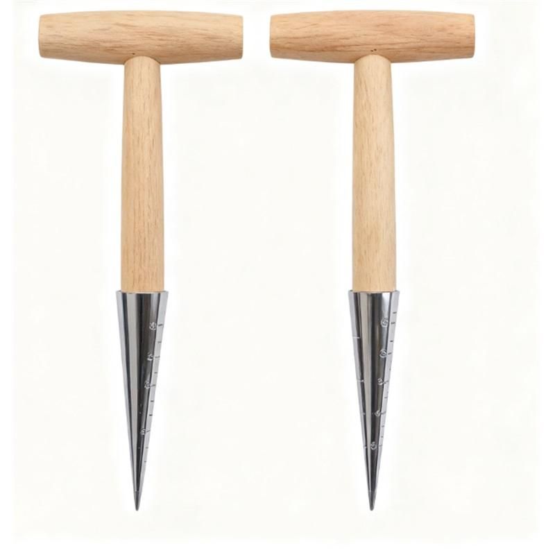 Planter Tool for Planting Seeds & Bulbs - High Carbon Steel & Comfortable Wood Carved Handle - for Consistent Planting Flowers Tulips, Daffodils, Dahlias - Image 1