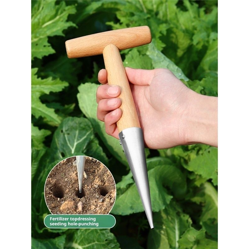 Planter Tool for Planting Seeds & Bulbs - High Carbon Steel & Comfortable Wood Carved Handle - for Consistent Planting Flowers Tulips, Daffodils, Dahlias - Image 4