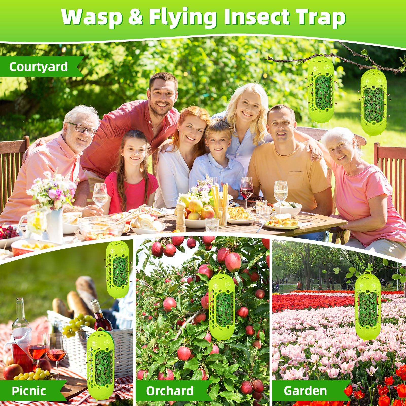 2 Pack Wasp Trap for Outdoor Use Safe & Reusable Wasp Catcher, Effective Hanging Yellow Jacket Trap for Wasps, 4 PCS Refillable Sticky Papers - Image 3