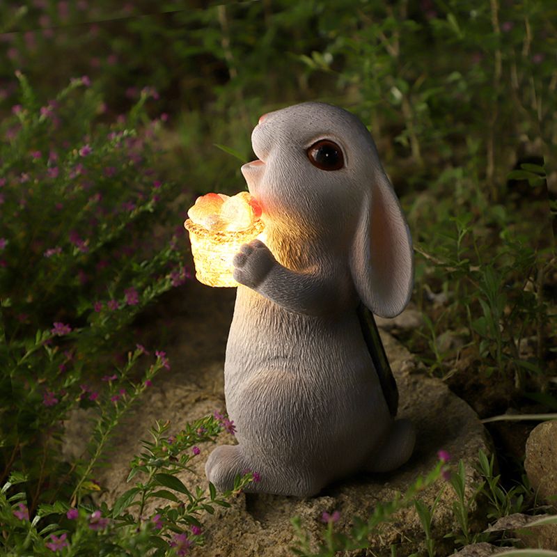 Solar Rabbit Garden Statues Outdoor Bunny Decor Resin Bunny Figurine Holding Mushroom with LED Lights for Porch Patio Lawn Yard Christmas Birthday Housewarming Gardening Gifts for Mom Grandma - Image 3