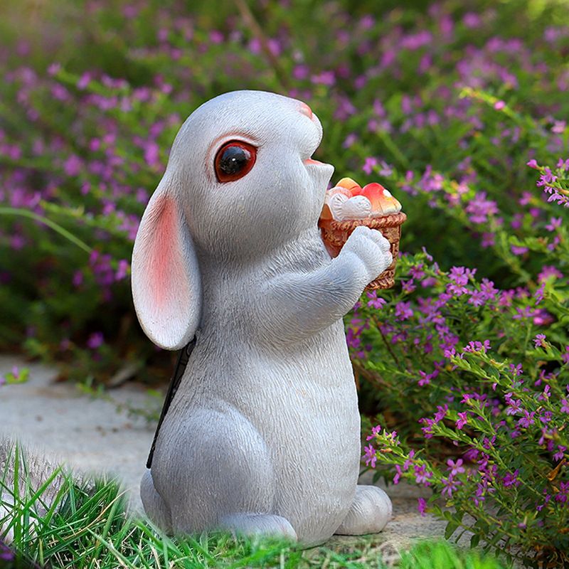 Solar Rabbit Garden Statues Outdoor Bunny Decor Resin Bunny Figurine Holding Mushroom with LED Lights for Porch Patio Lawn Yard Christmas Birthday Housewarming Gardening Gifts for Mom Grandma - Image 4