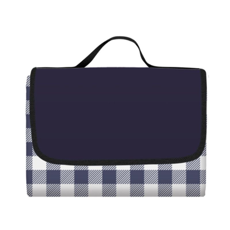 Picnic Blanket Waterproof Beach Rug 150*100cm Picnic Mat Washable Lightweight with Handle Navy Blue Checkered for Hiking Travelling Outdoor Camping,Parks（Darke Blue） - Image 1