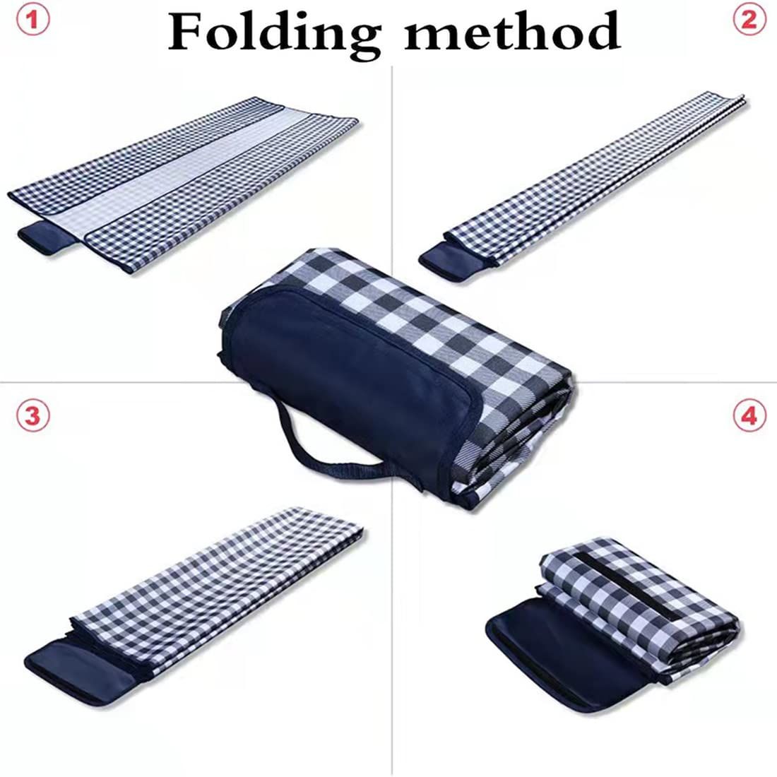 Picnic Blanket Waterproof Beach Rug 150*100cm Picnic Mat Washable Lightweight with Handle Navy Blue Checkered for Hiking Travelling Outdoor Camping,Parks（Darke Blue） - Image 4