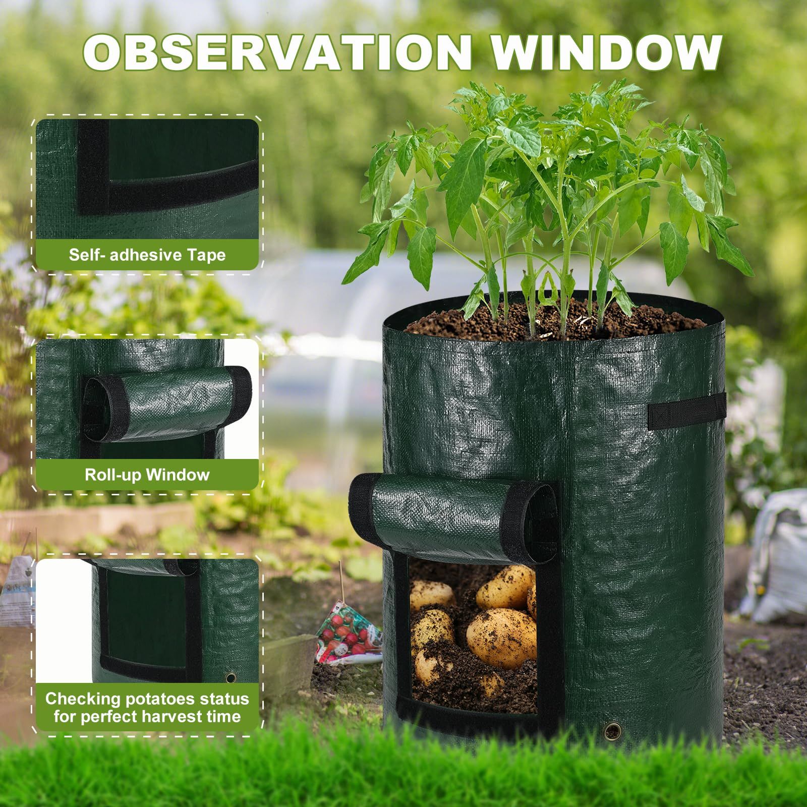 Potato Grow Bags Grow Bags 5 Pack, Heavy Fabric Planters with Harvest Window, Great for Growing Tomatoes, Vegetables and Fruits in The Garden - Image 5