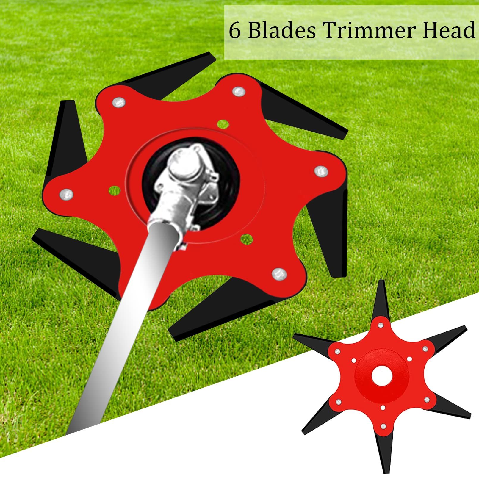 2 pack Trimmer Head Lawn Mower Head Accessories, 6 Teeth Trimmer Head Garden Tool Brush Cutter Cutting Head Blade Razors Lawn Mower Garden Grass Eater Brush Cutter (Red) - Image 2