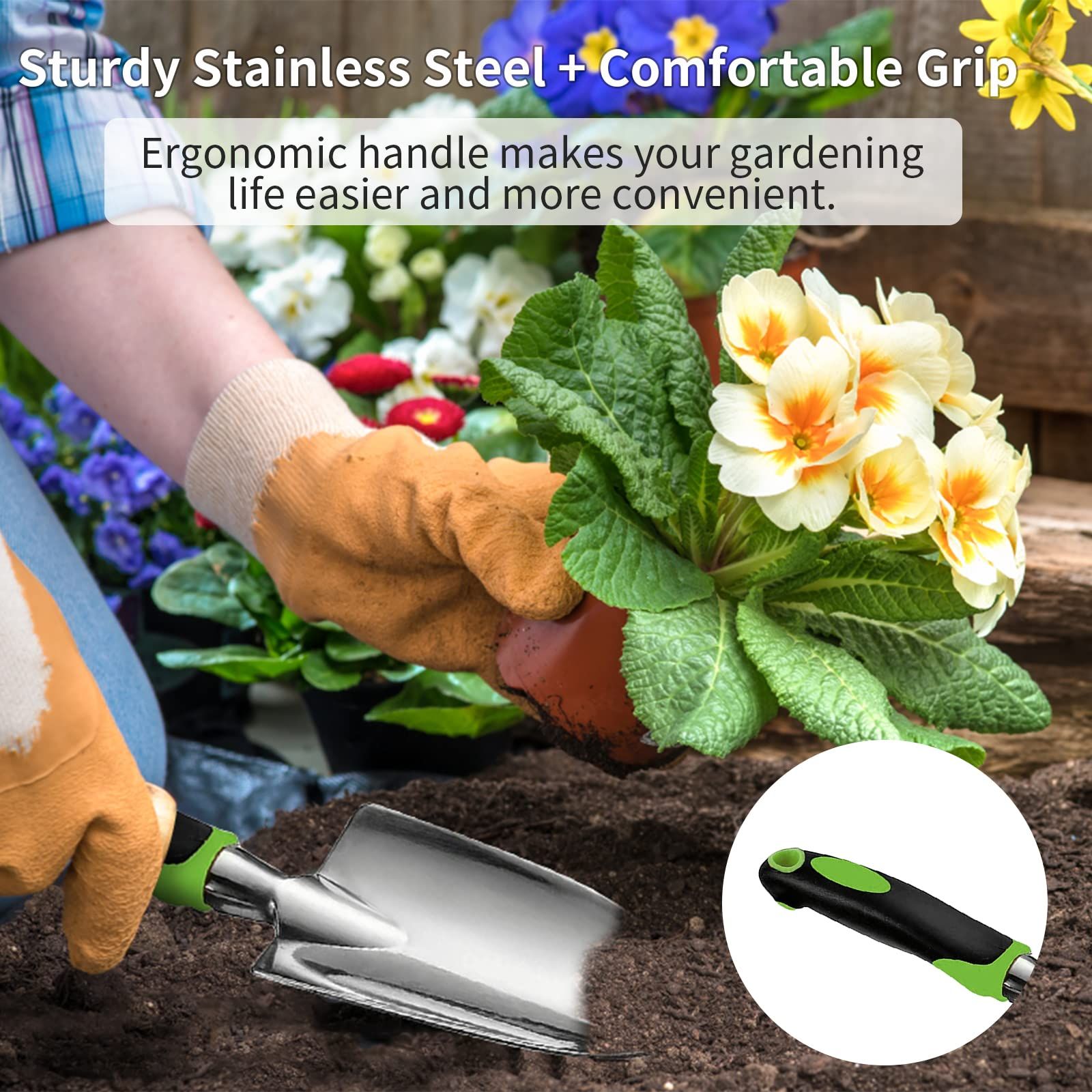 Gardening Hand Tool Set 3 Pack - Heavy Duty Gardening Kit with Non-Slip Soft Ergonomic Handle, Great Garden Gift for Women Men[aluminum alloy] - Image 3