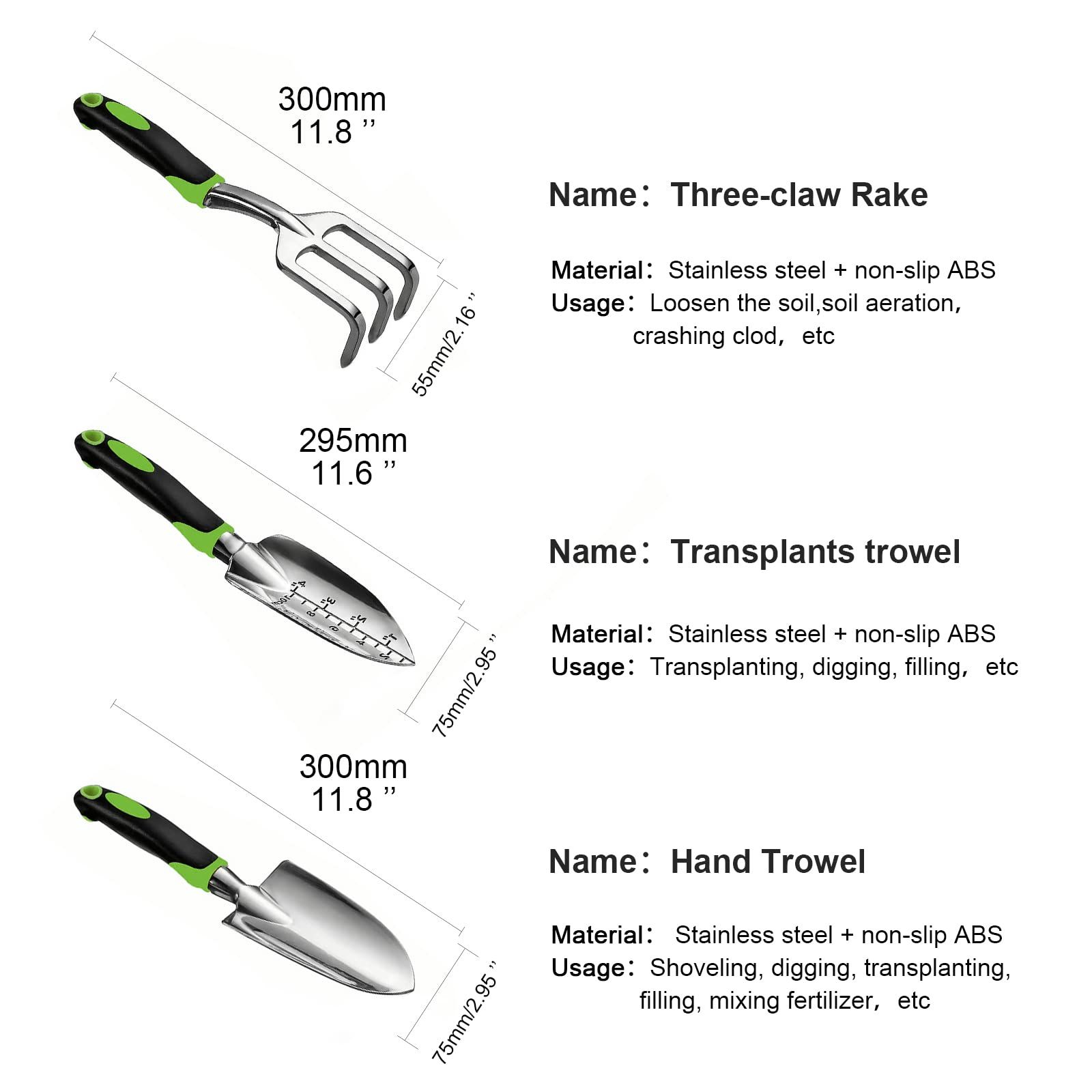 Gardening Hand Tool Set 3 Pack - Heavy Duty Gardening Kit with Non-Slip Soft Ergonomic Handle, Great Garden Gift for Women Men[aluminum alloy] - Image 5