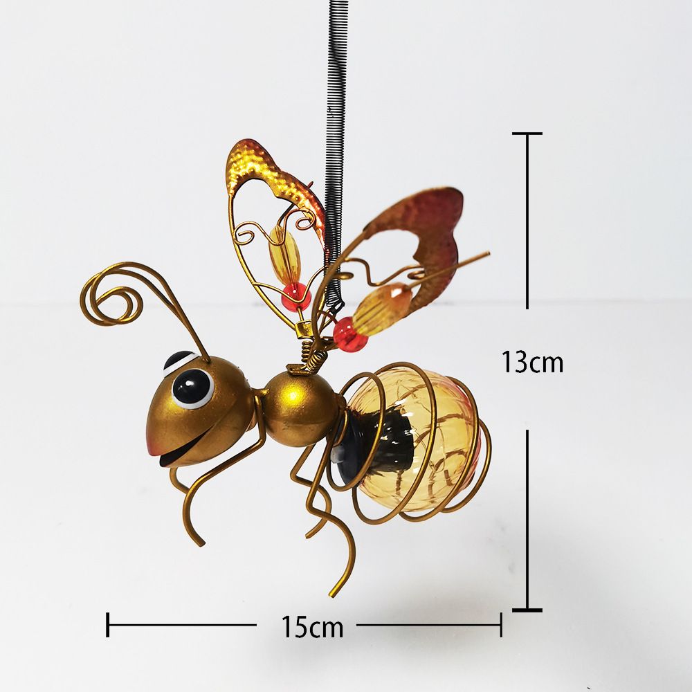 2pcs Solar-Powered Hanging Bee Light - Metal LED Outside Bugs with Bouncy Springs - Solar Fairy Lights for Outside Garden Decor Backyard Balcony Porch Spring Decoration - Image 3