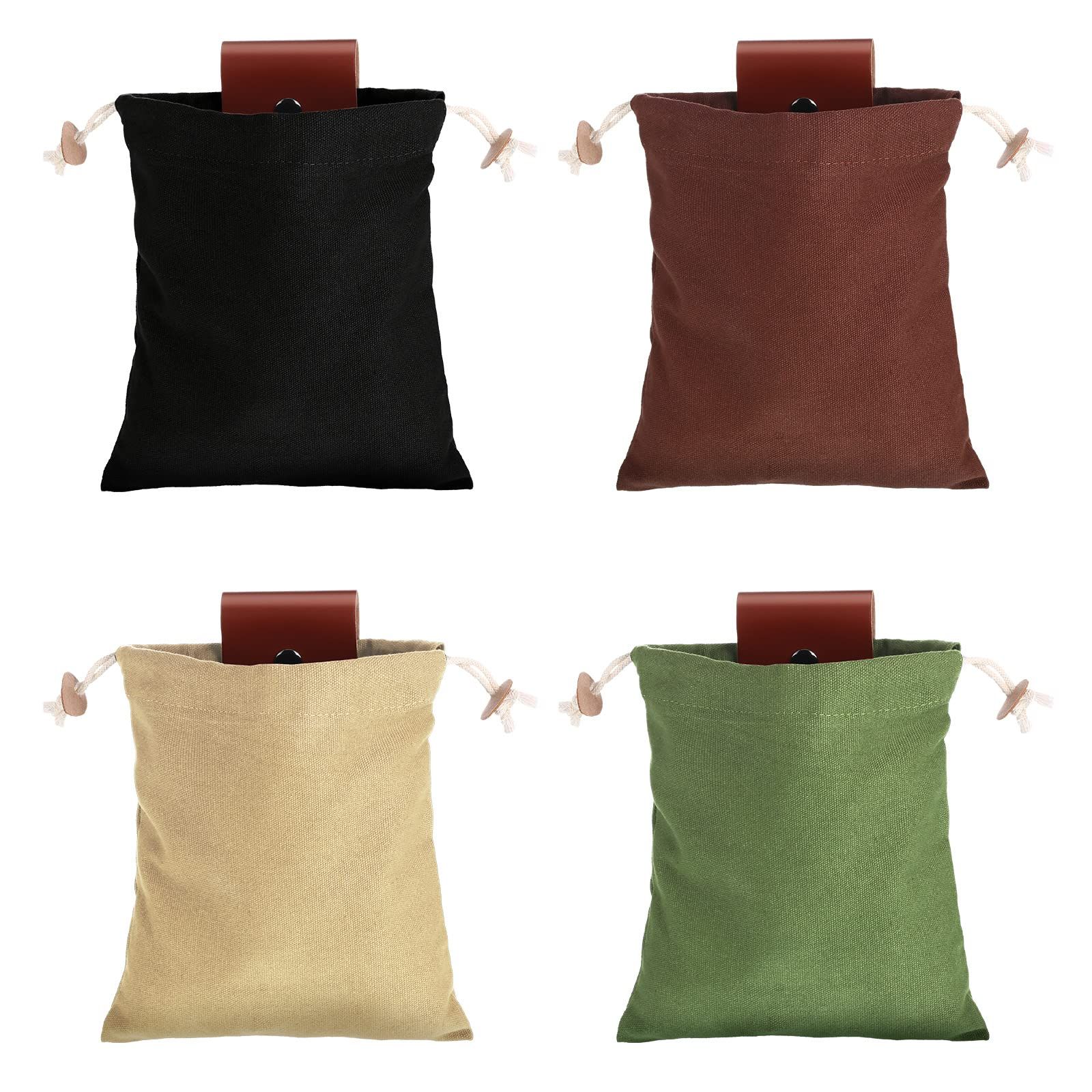 Foraging Bag 4 Pcs Canvas Waxed Foraging Pouch Mushroom Bags Collapsible Bushcraft Leather Pu Hunting Belt Bag Hiking Pouch for Outdoor Traveling Camping - Image 1