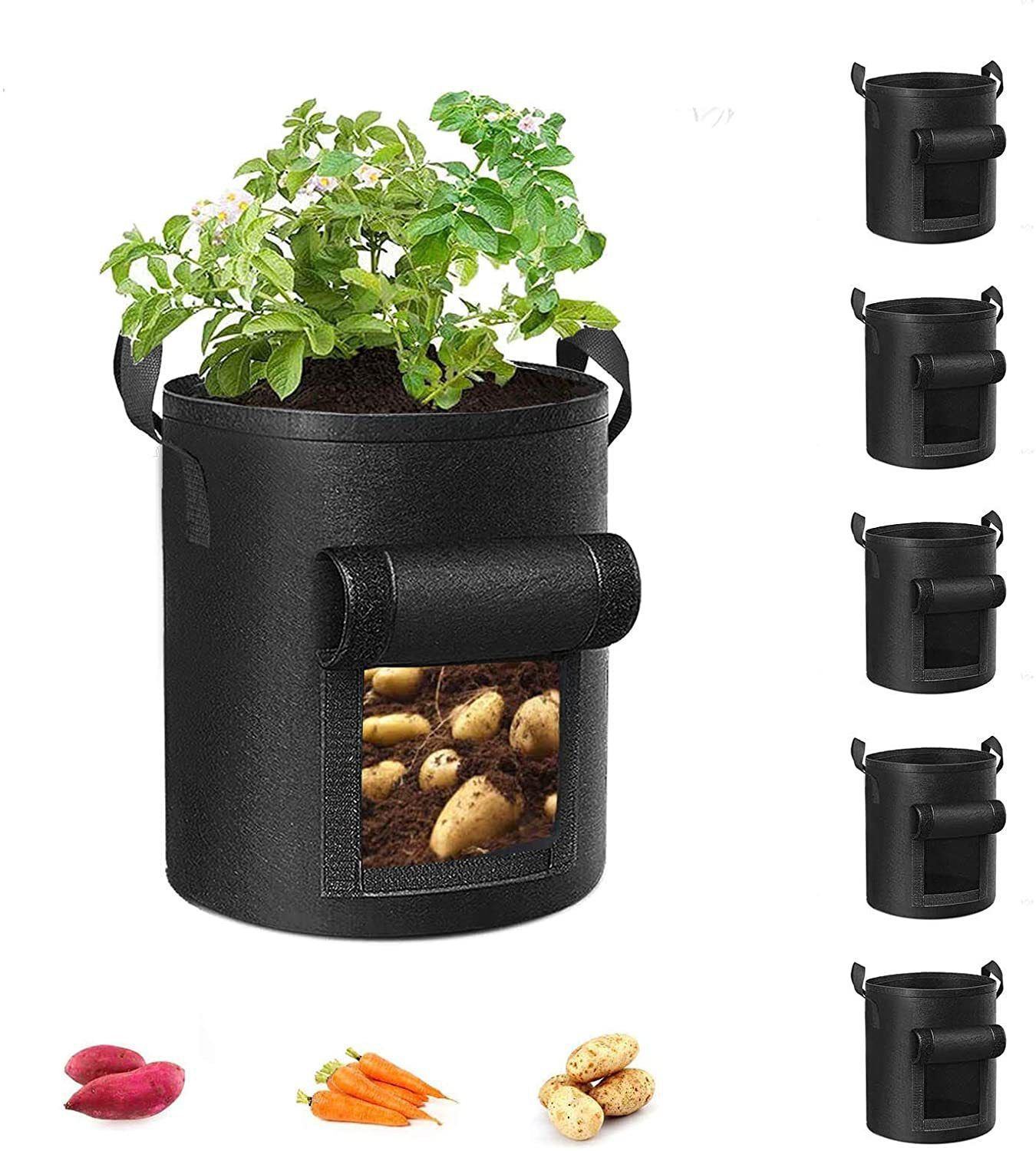 5-Pack  Potato Grow Bags, Garden Planting Bag with Reinforced Handle, Thickened Nonwoven Fabric Pots for Tomato, Vegetable and Fruits（23*28cm) - Image 1
