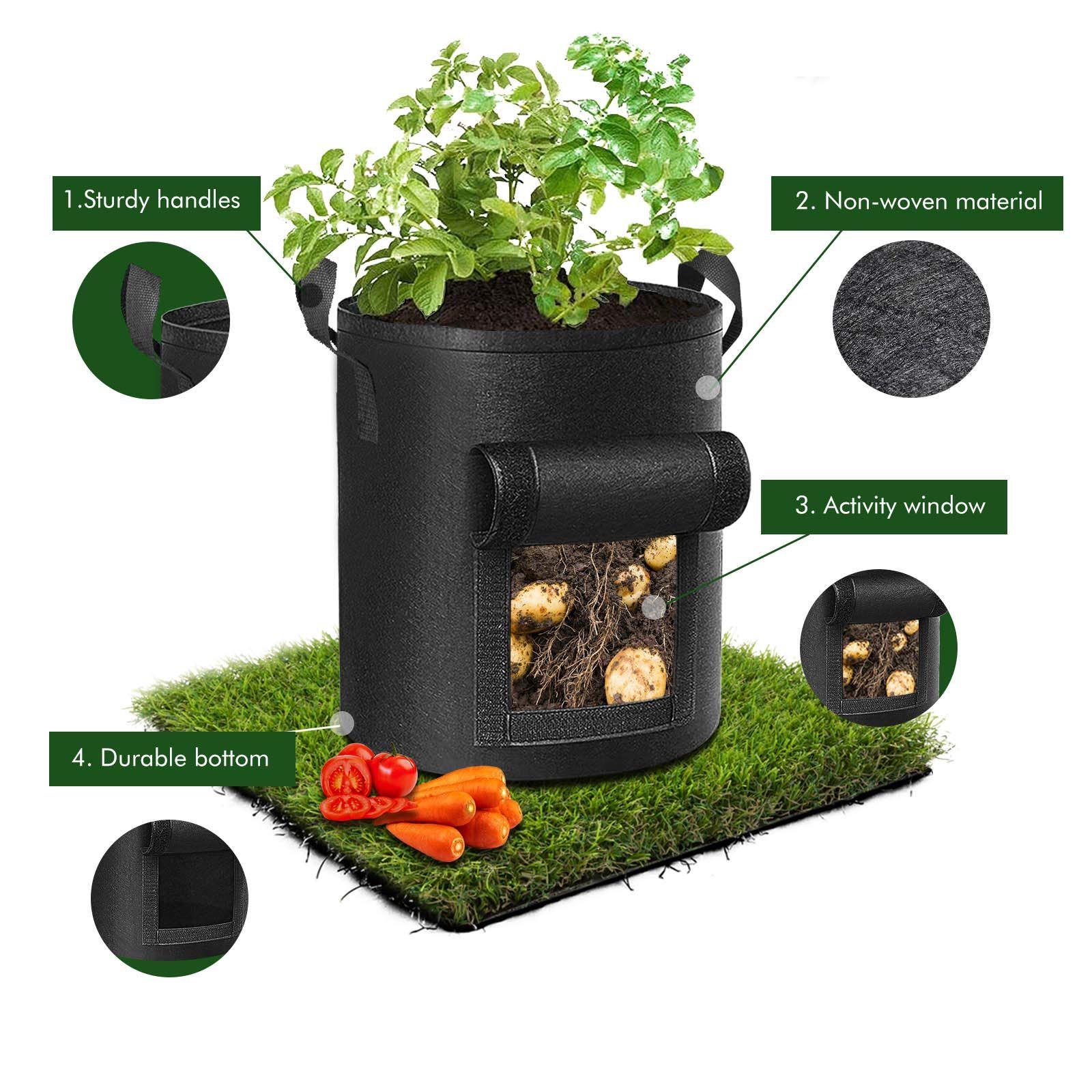 5-Pack  Potato Grow Bags, Garden Planting Bag with Reinforced Handle, Thickened Nonwoven Fabric Pots for Tomato, Vegetable and Fruits（23*28cm) - Image 2