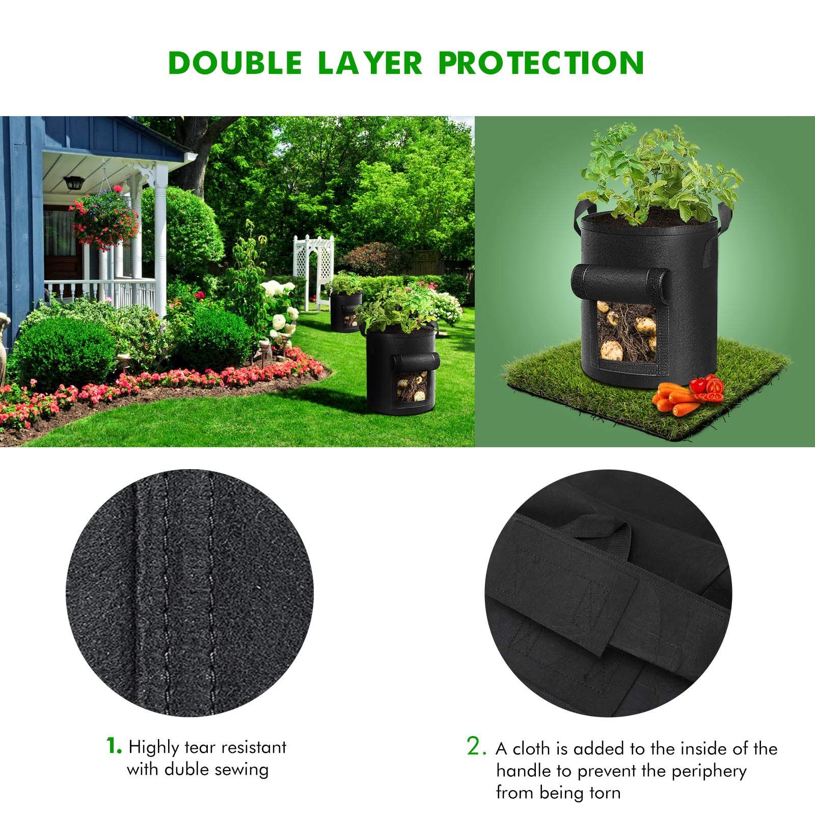 5-Pack  Potato Grow Bags, Garden Planting Bag with Reinforced Handle, Thickened Nonwoven Fabric Pots for Tomato, Vegetable and Fruits（23*28cm) - Image 3