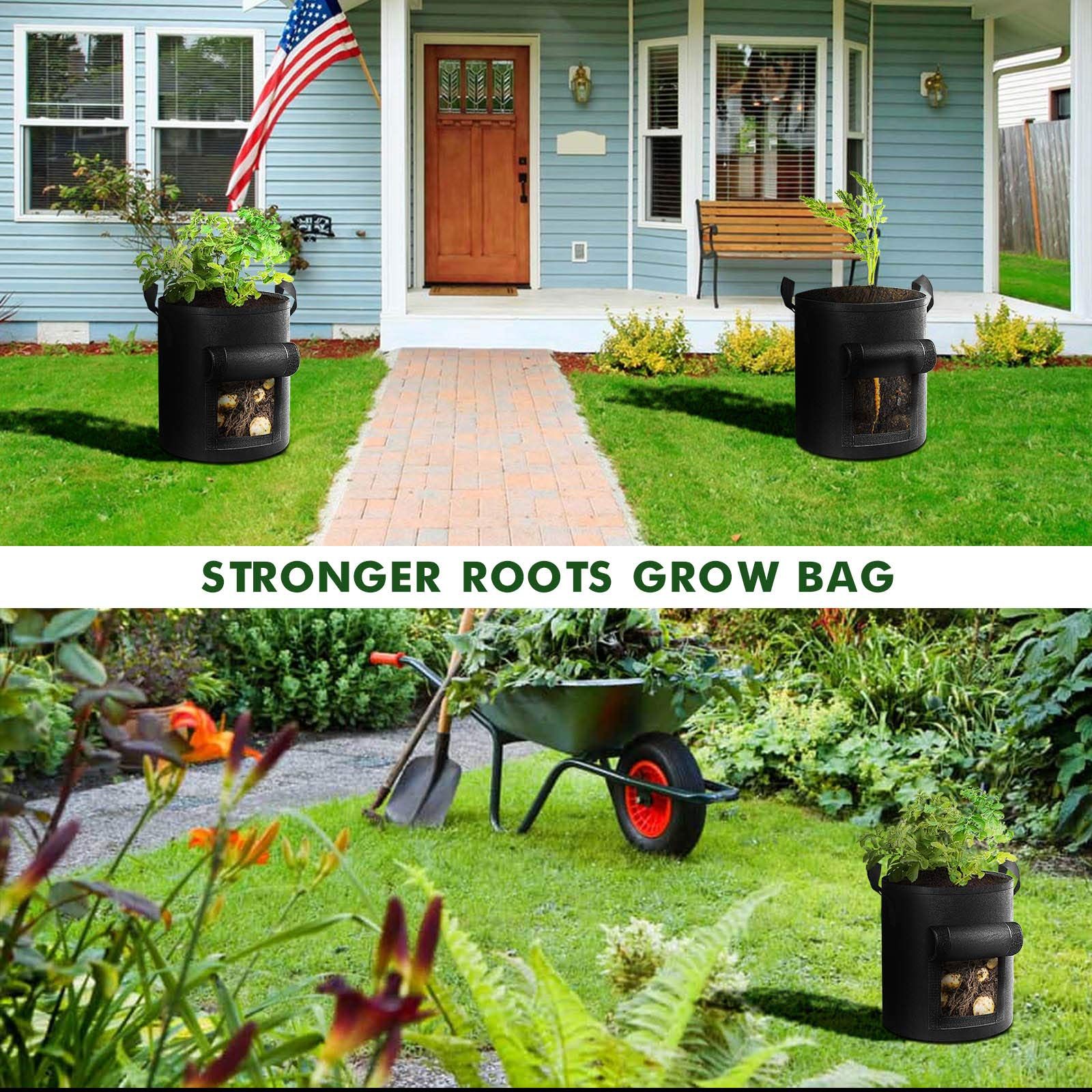 5-Pack  Potato Grow Bags, Garden Planting Bag with Reinforced Handle, Thickened Nonwoven Fabric Pots for Tomato, Vegetable and Fruits（23*28cm) - Image 5