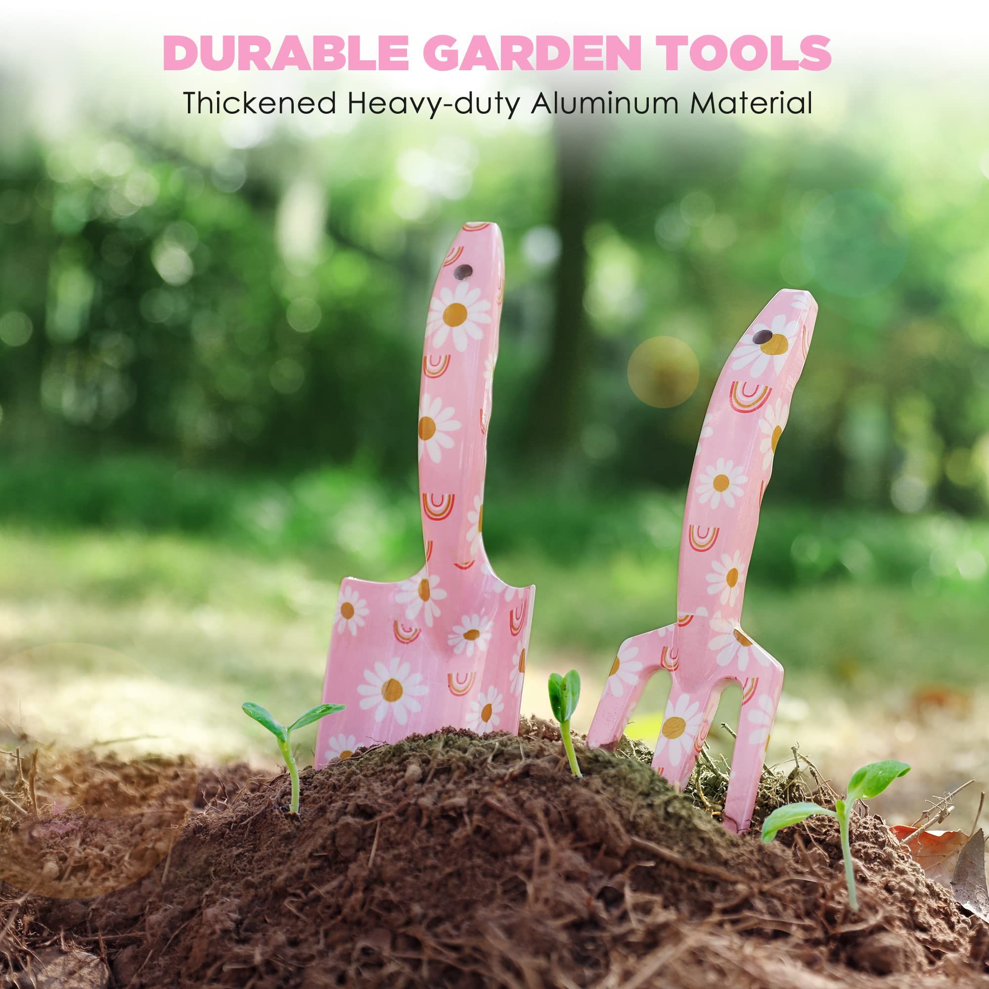 Garden Tool Set, 3PCS  Gardening Tools with Box Include Trowel, Rake, Pruner, Gloves, Pink, Gifts-Pink - Image 3