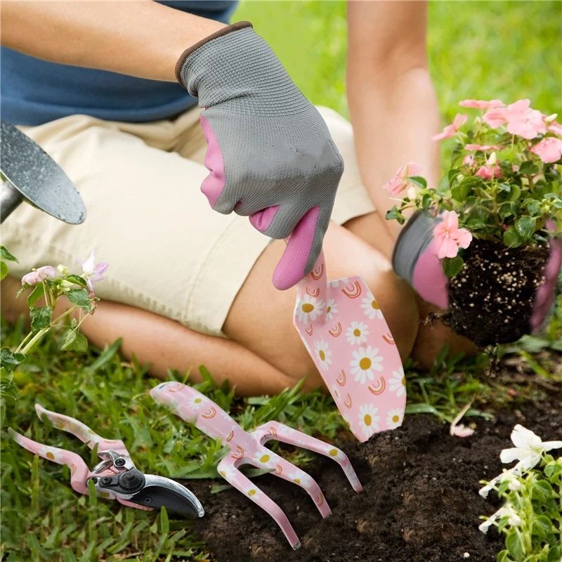 Garden Tool Set, 3PCS  Gardening Tools with Box Include Trowel, Rake, Pruner, Gloves, Pink, Gifts-Pink - Image 4