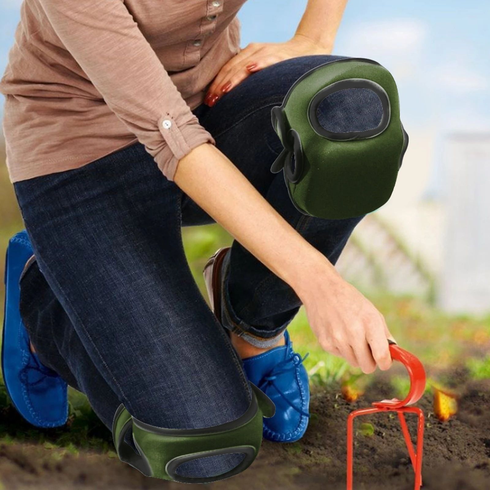 Gardening Knee Pads Ultra Thick Memory Foam Braces Kneepads for Gardener Cleaning Kneeling Scrubbing Floors Work Pruning,Expand size 48 * 21cm (Army Green) - Image 2