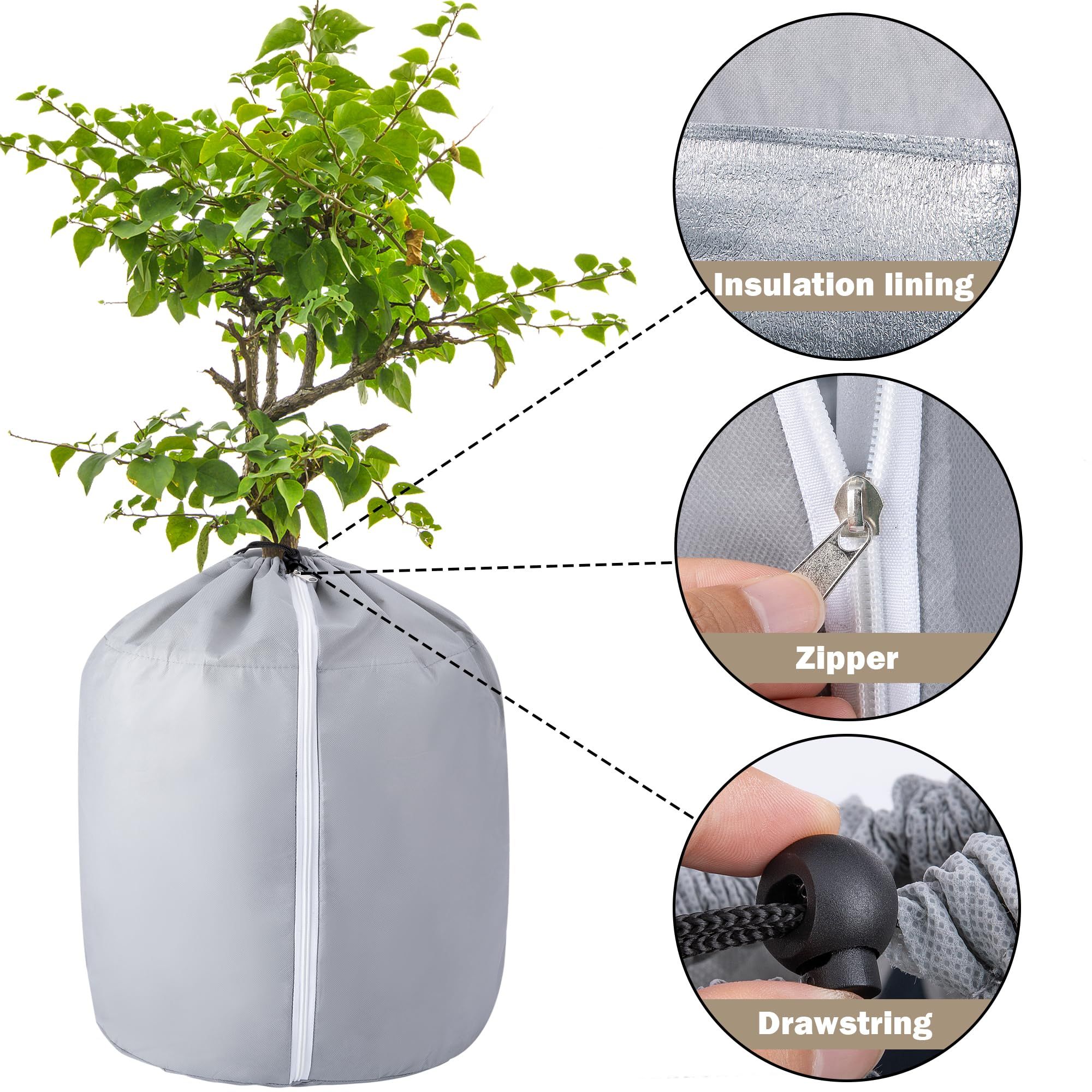 2Pcs Plant Winter Protection Pot - 45*50cm Flower Pot Protection Bag - Anti-Frost Winter Pot Plant Cover with Drawstring and Zipper for Winter Outdoor Fruit Trees Potted Plants Shrub(gray) - Image 2