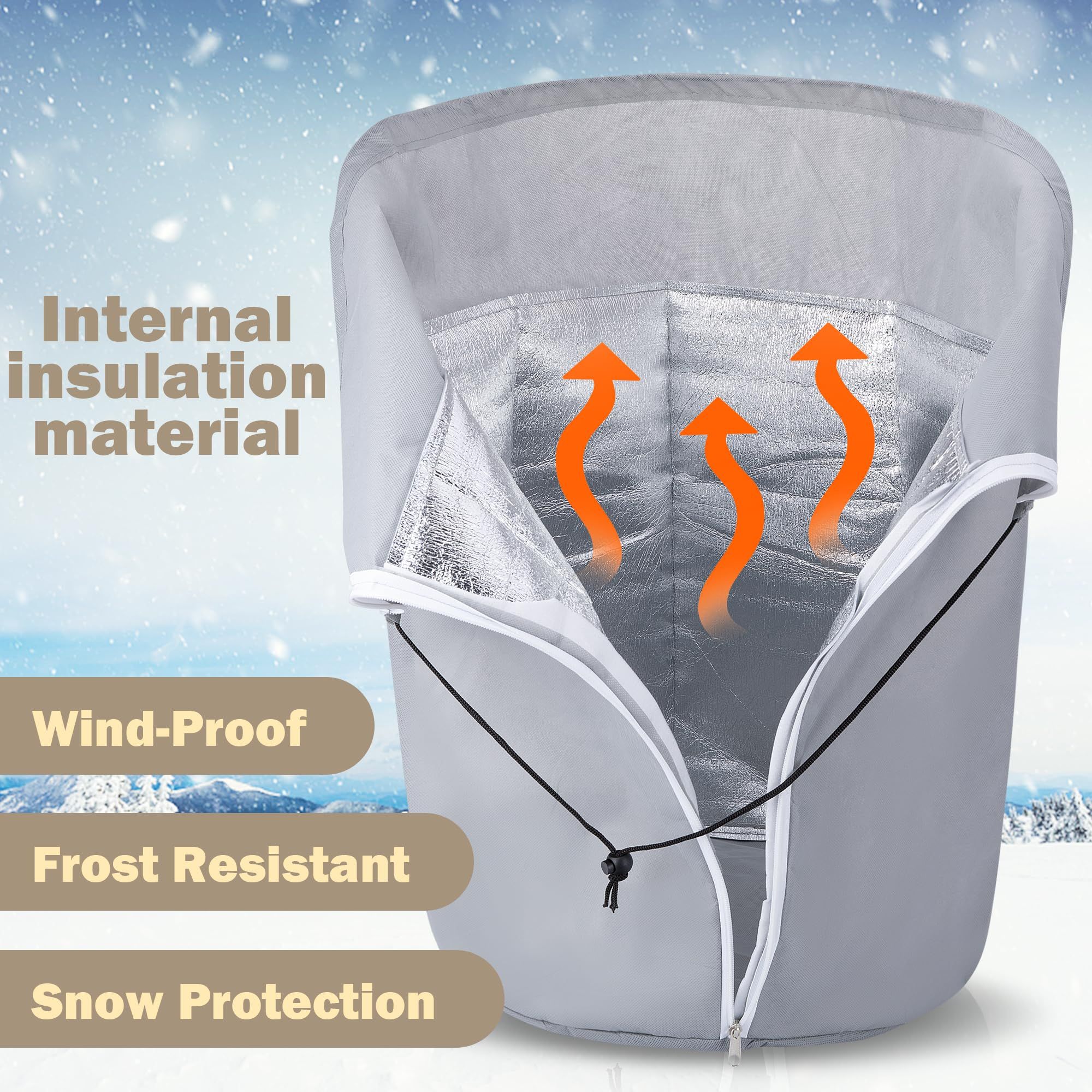 2Pcs Plant Winter Protection Pot - 45*50cm Flower Pot Protection Bag - Anti-Frost Winter Pot Plant Cover with Drawstring and Zipper for Winter Outdoor Fruit Trees Potted Plants Shrub(gray) - Image 3