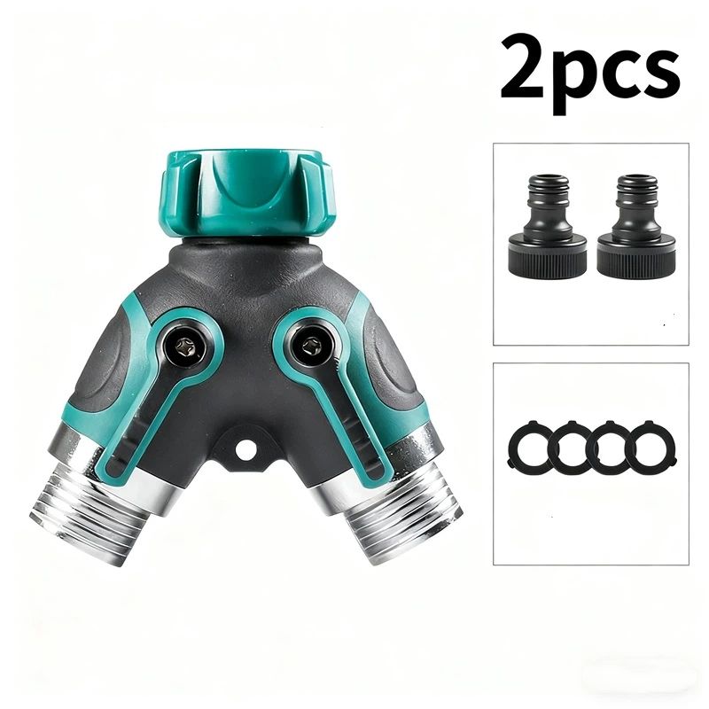 Hose Splitter 2 Way Heavy Duty Outdoor Faucet and Garden Connector - Water Spigot Splitter - Durable All-Metal Adapter（Interface diameter 2.5cm, height 9cm),Dark Green ,2pcs - Image 1