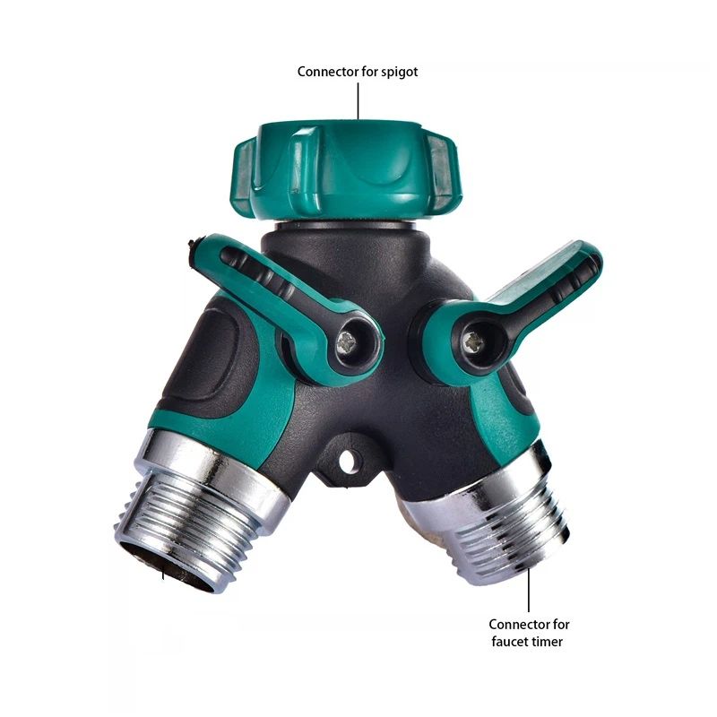 Hose Splitter 2 Way Heavy Duty Outdoor Faucet and Garden Connector - Water Spigot Splitter - Durable All-Metal Adapter（Interface diameter 2.5cm, height 9cm),Dark Green ,2pcs - Image 2