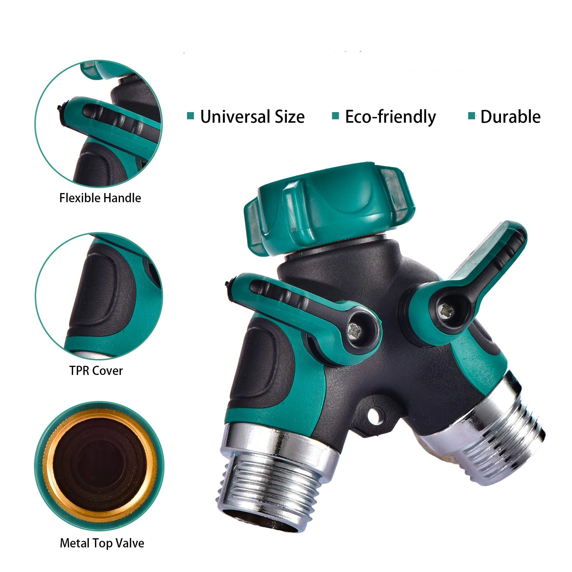 Hose Splitter 2 Way Heavy Duty Outdoor Faucet and Garden Connector - Water Spigot Splitter - Durable All-Metal Adapter（Interface diameter 2.5cm, height 9cm),Dark Green ,2pcs - Image 3