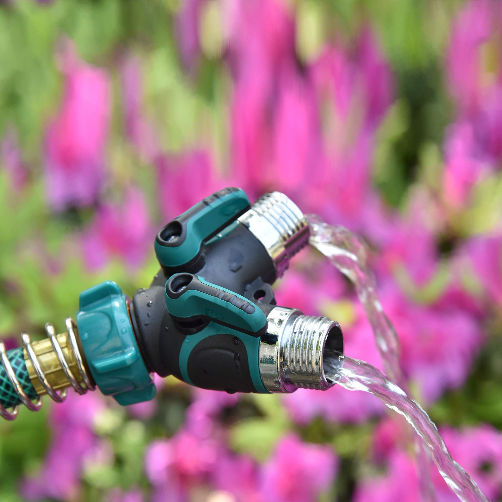 Hose Splitter 2 Way Heavy Duty Outdoor Faucet and Garden Connector - Water Spigot Splitter - Durable All-Metal Adapter（Interface diameter 2.5cm, height 9cm),Dark Green ,2pcs - Image 4