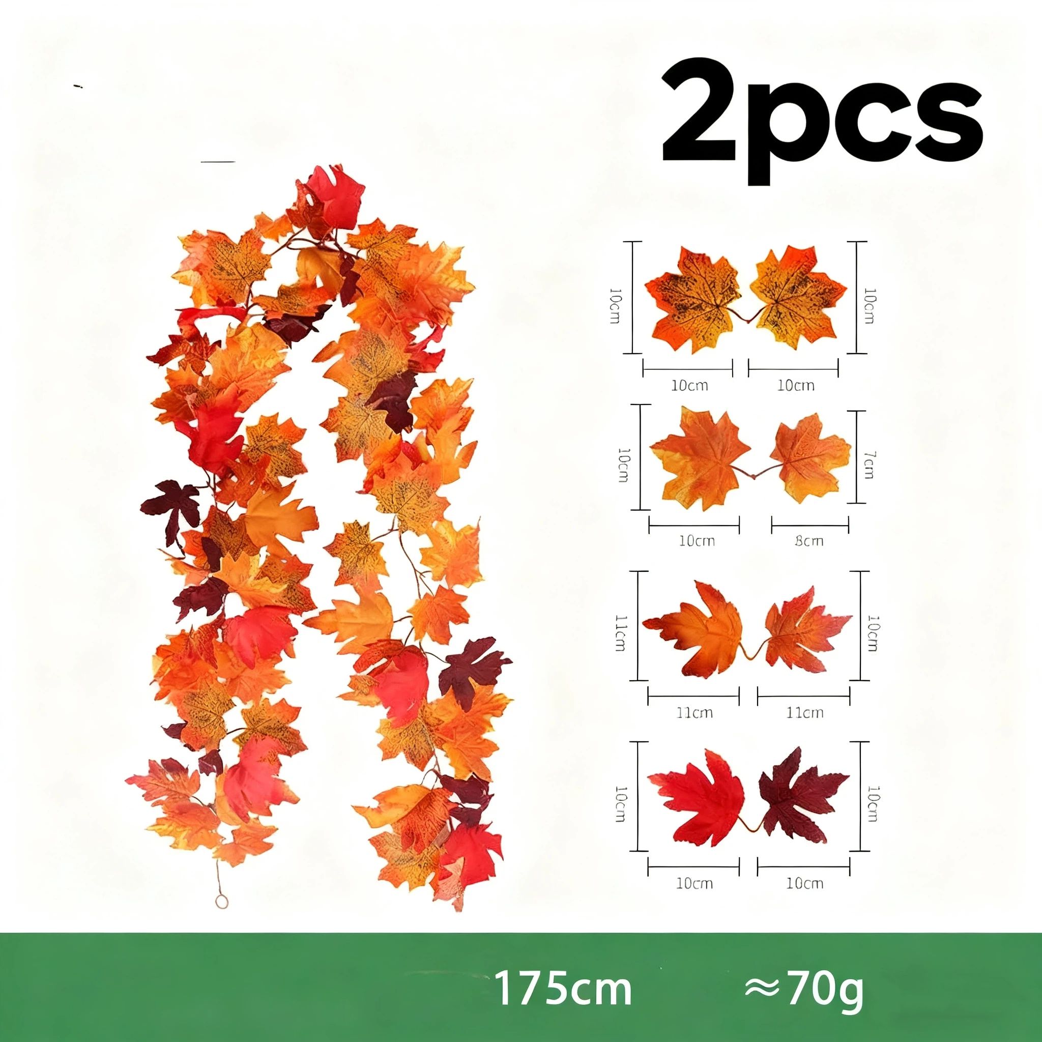 2 Pack Fall Garland Maple Leaf,175cm Hanging Vine Autumn Foliage Thanksgiving Decor for Home Wedding Fireplace Party Christmas - Image 1