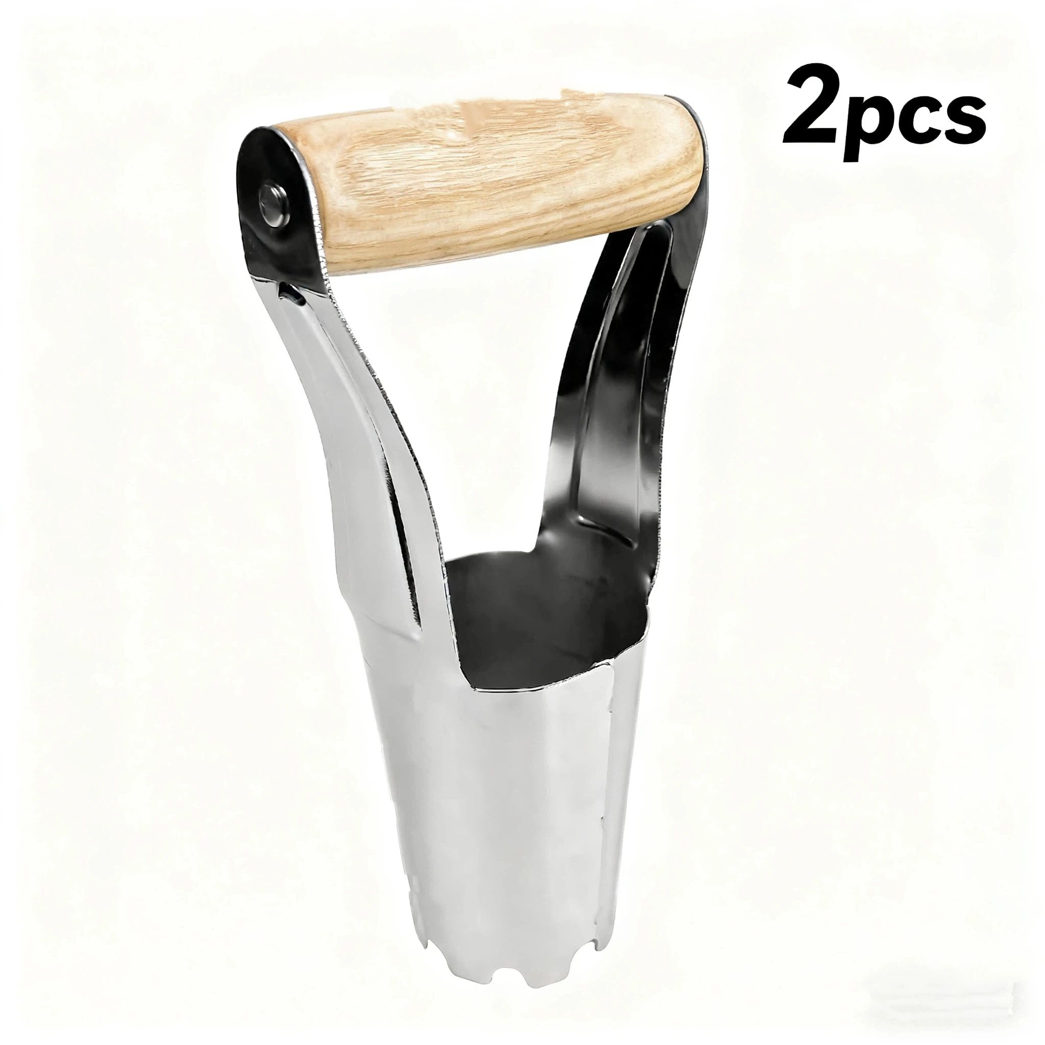 Steel Bulb Planter Tool for Planting Bulbs - High Carbon Steel & Comfortable Wood Carved Handle - Depth Marker for Consistent Planting Flowers Tulips, Daffodils, Dahlias (2pcs，24*11.5*6cm) - Image 1