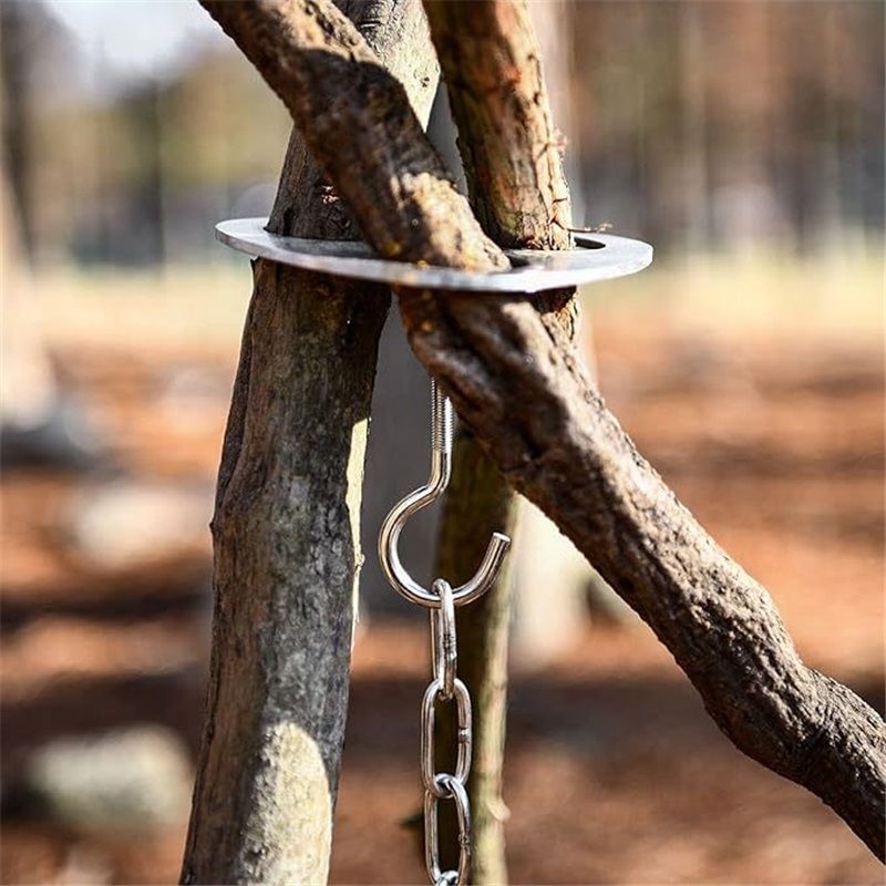 Camping Tripod Board，Turn Branches into Campfire Tripod ，Stainless Steel Campfire Support Plate with Adjustable Chain，for Hanging Cookware,Portable Camping Gear - Image 3