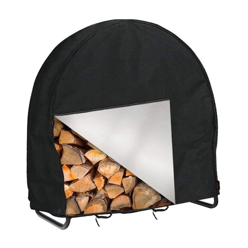 Firewood Log Rack Cover, Outdoor Waterproof Log Hoop Cover, Windproof Dry Wood Pile Holder Storage Tarp Heavy Duty UV Resistant Sun Snow Rain  4 Seasons Black（102x61x104cm） - Image 1